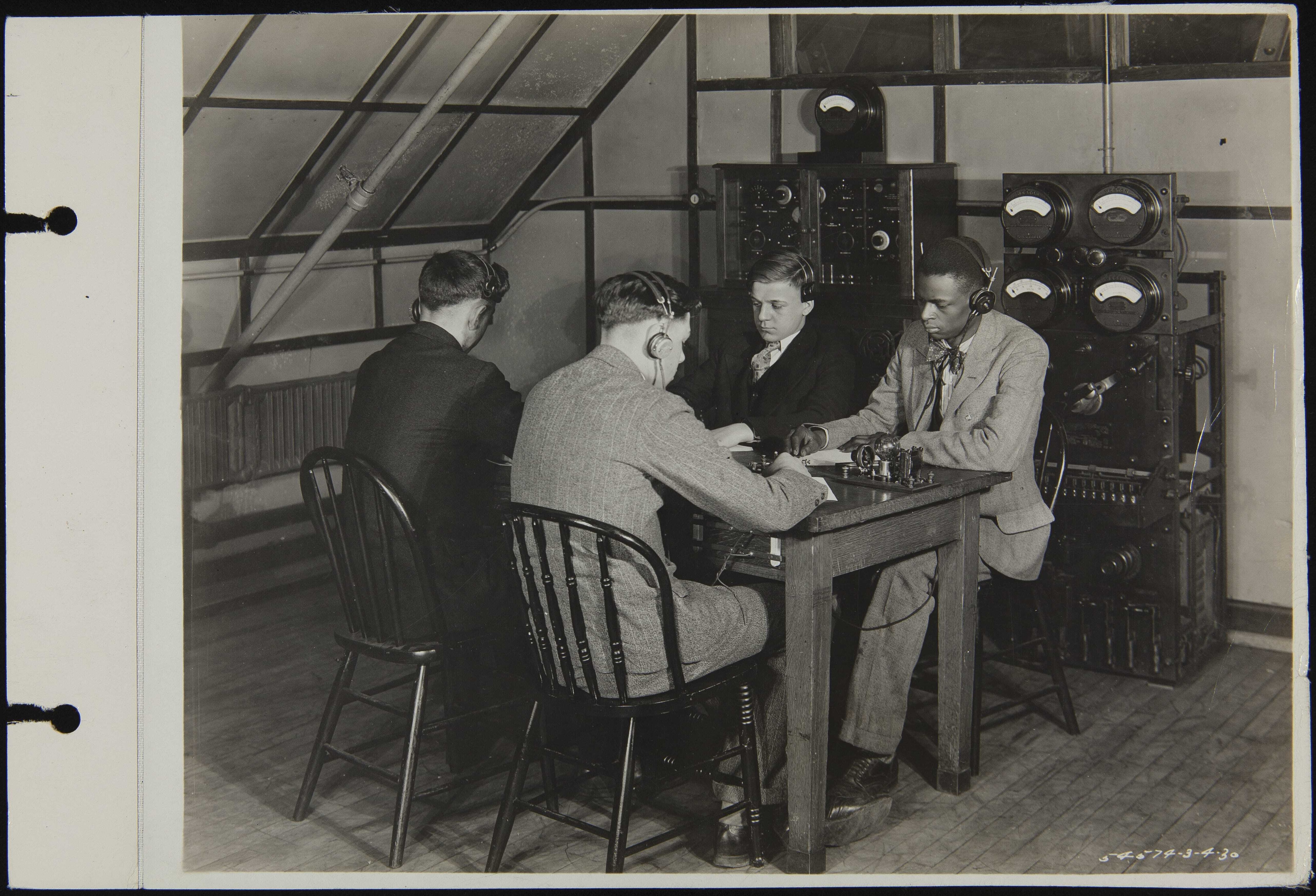 Ford engineer Claude Harvard, far right, at the Henry Ford Trade School Radio Club in March 1930. Photo courtesy of Collections of The Henry Ford.